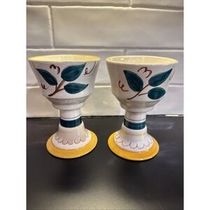 2 Vintage Stangl Pottery Terra Rose Garden Flower Goblets Wine Glasses